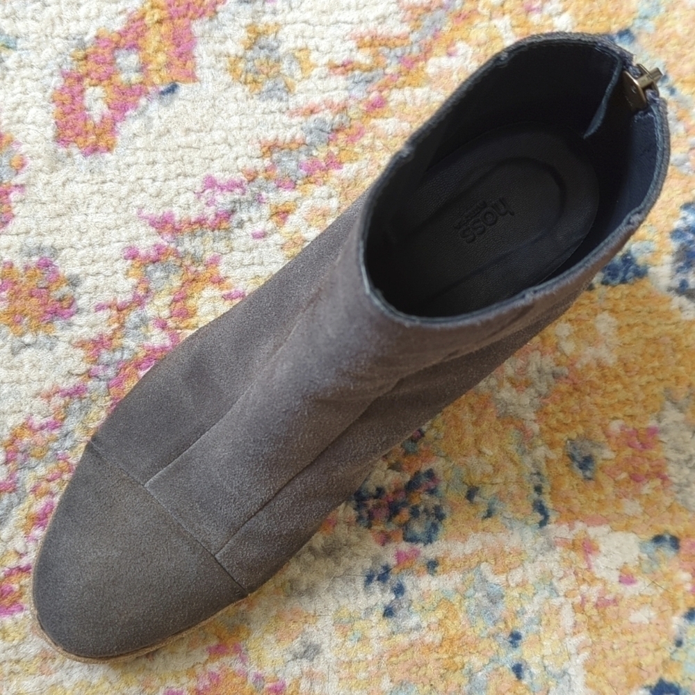 Hoss Intropia Classic Suede Leather Round Toe Block Heel Ankle Booties Gray 38 - Picture 8 of 16